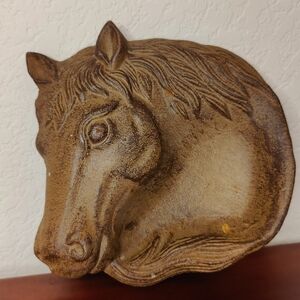 Vintage Cast Iron Horse Head Trinket Dish Rustic Equestrian Catch-All Tray 7.5"